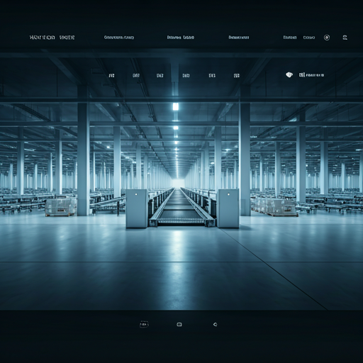 A wide-angle, high-end shot of a pristine, high-tech logistics warehouse with automated sorting systems. The lighting is crisp and even, highlighting the clean white surfaces and sophisticated technology. The cool-toned palette reflects a sterile, professional environment focused on supplier excellence and efficiency.